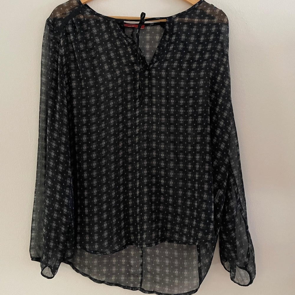 Sheer Navy Patterned Top